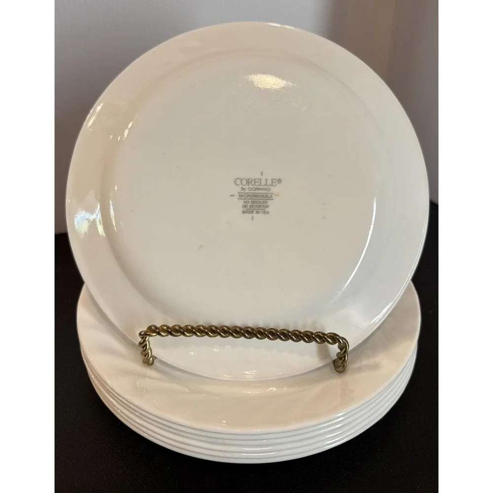 Corelle Enhancements Salad Plate Plates White Swirl Vitrelle Glass USA Set Of 7